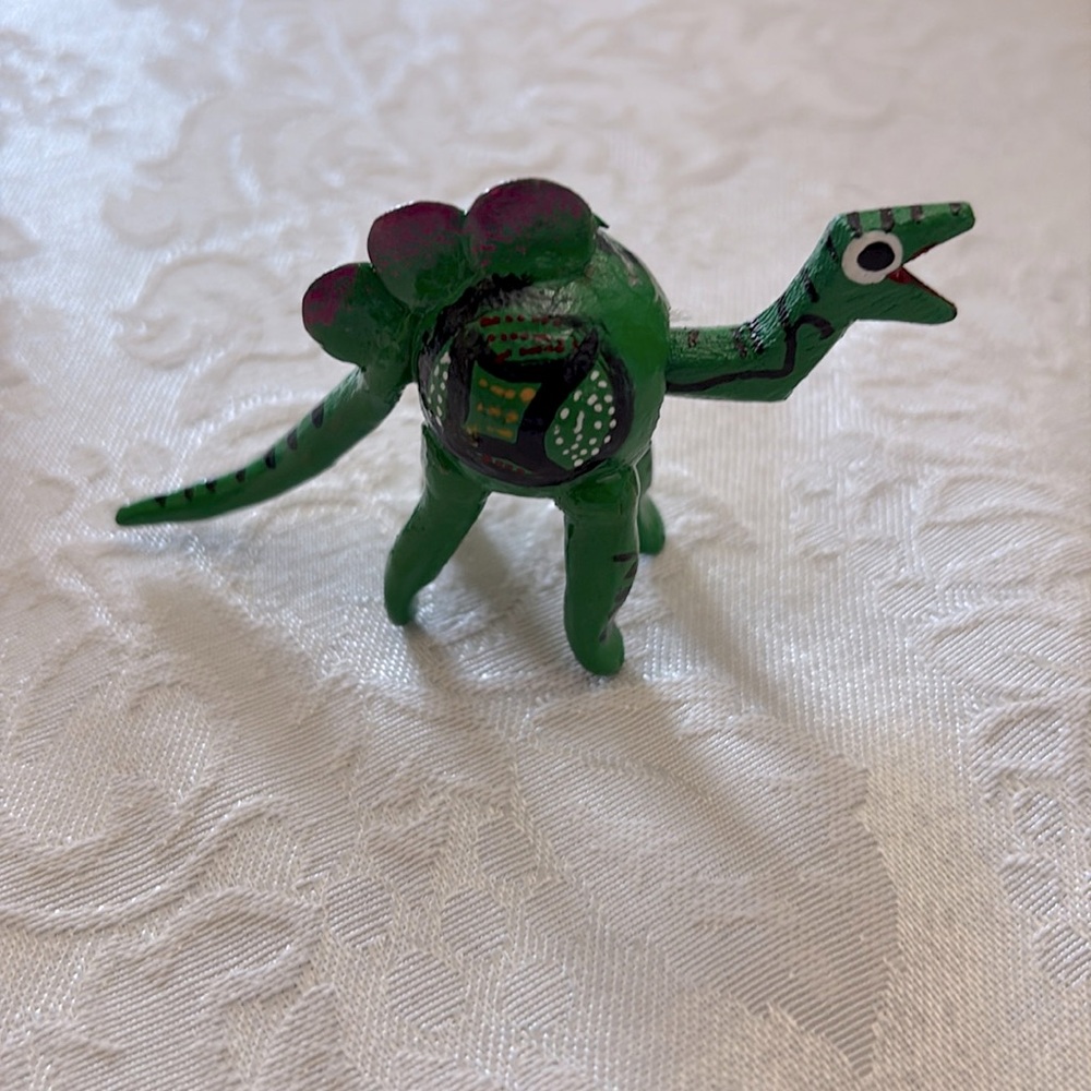 Handmade Mexican Wooden Green Dinosaur